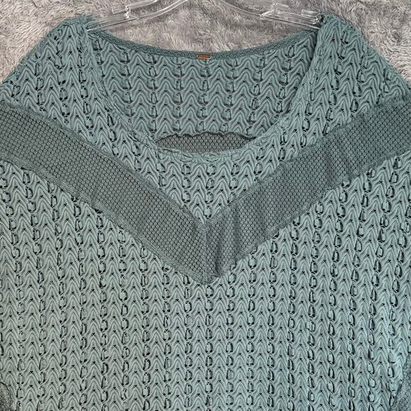 Free PeopleTextured Open Weave Fishnet Mesh Sheer Top Women No Size Boho Blue - Picture 3 of 12